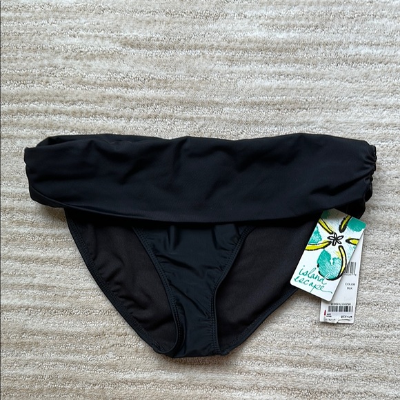 Island Escape Black Bikini Swim Bottom Ruched Sides Foldover Waistband Size 8 - Picture 1 of 14